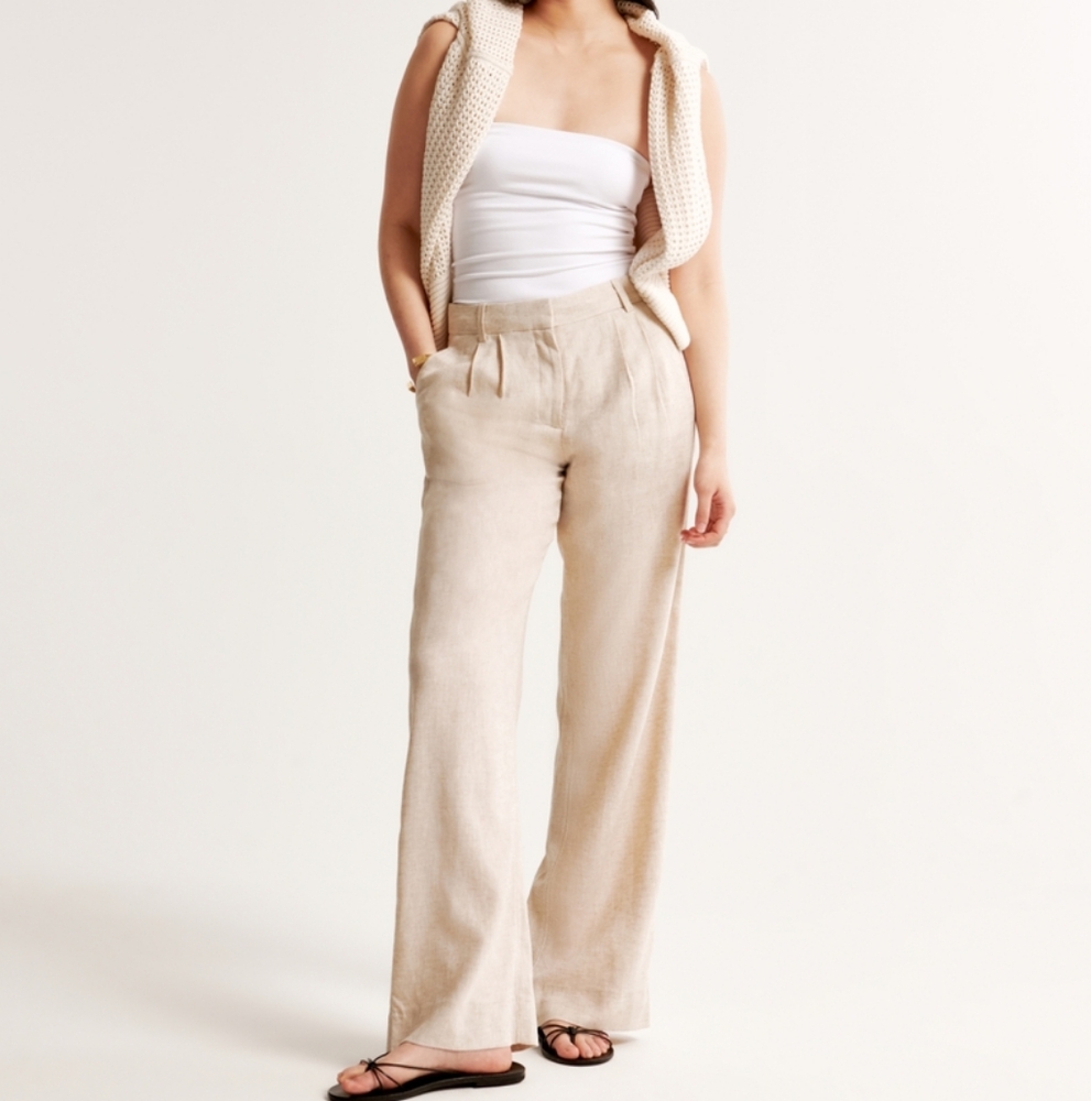 Abercrombie Sloane Tailored Linen Blend Pant Light Beige